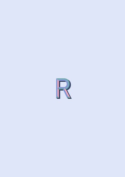 Geboortekaartje met gekleurde 3d letter R teal roze Achterkant