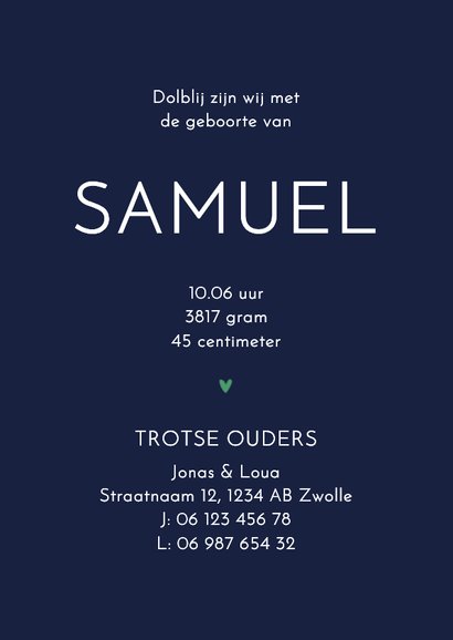 Geboortekaartje met gekleurde 3d letter S blauw paars 3