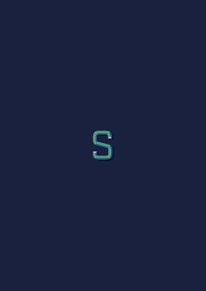 Geboortekaartje met gekleurde 3d letter S blauw paars Achterkant