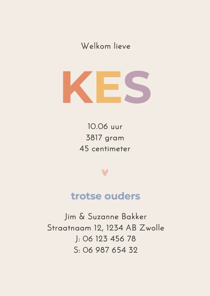 Geboortekaartje met gekleurde vlakken modern 3