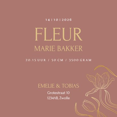 Geboortekaartje met gouden bloemen kader vintage roest rood 3