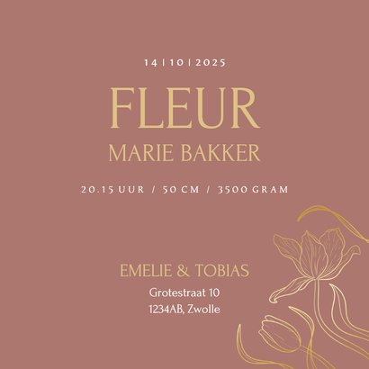 Geboortekaartje met gouden bloemen kader vintage roest rood 3