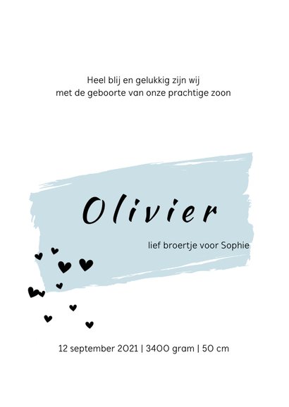 Geboortekaartje met groene verfveeg en een foto 3