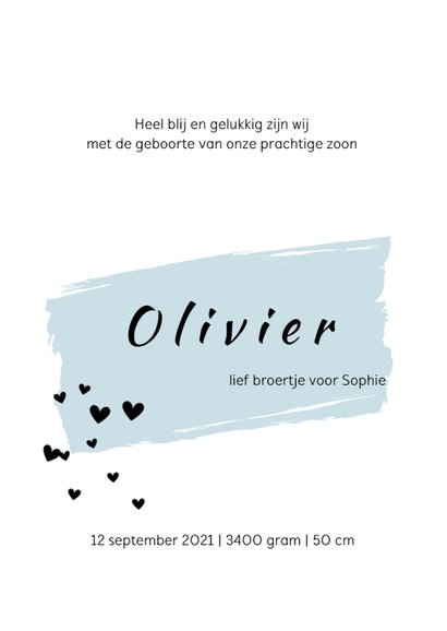 Geboortekaartje met groene verfveeg en een foto 3