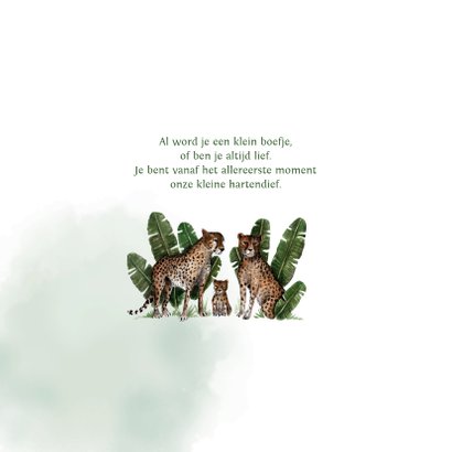Geboortekaartje met groene waterverf en luipaarden 2