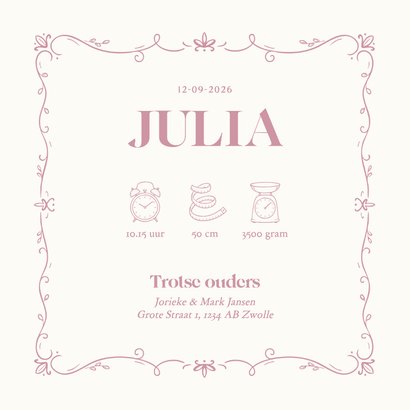 Geboortekaartje met illustratie hondje bij wieg roze 3
