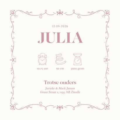 Geboortekaartje met illustratie hondje bij wieg roze 3