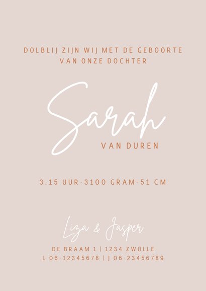 Geboortekaartje met koperlook lijntekening van baby 3