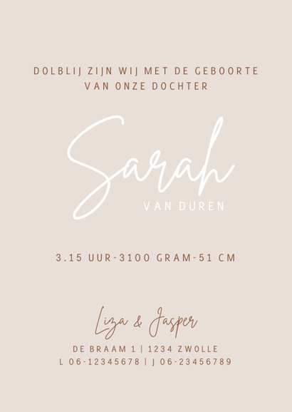 Geboortekaartje met koperlook lijntekening van baby 3