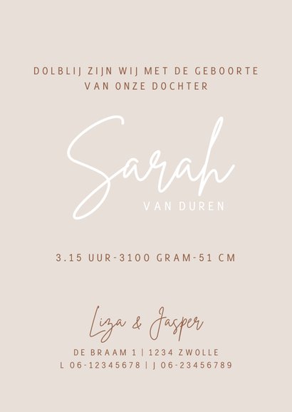 Geboortekaartje met koperlook lijntekening van baby 3