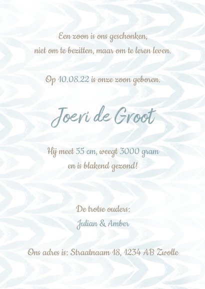 Geboortekaartje met label en waterverf jongen 3