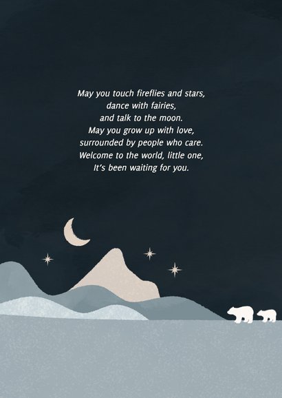 Geboortekaartje met landschap met ijsbeertjes donkerblauw 2