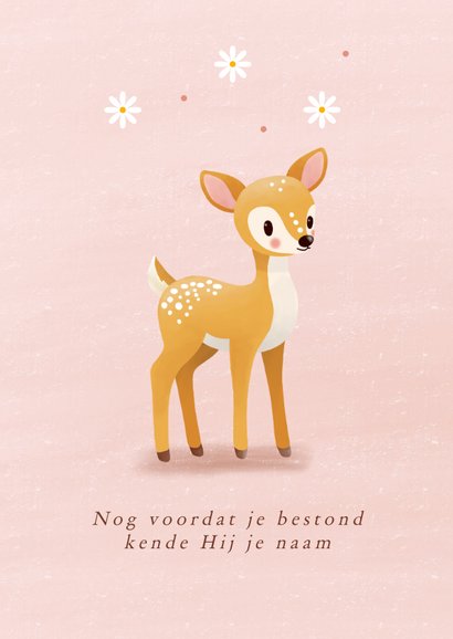 Geboortekaartje met lief staand hertje met madeliefjes 2