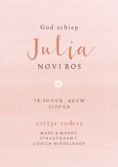 Geboortekaartje met lief staand hertje met madeliefjes 3