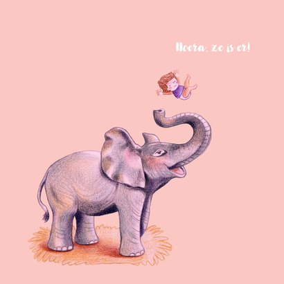 Geboortekaartje met lieve olifant illustratie 2