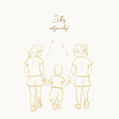 Geboortekaartje met lijntekening broertje met zussen goud 2