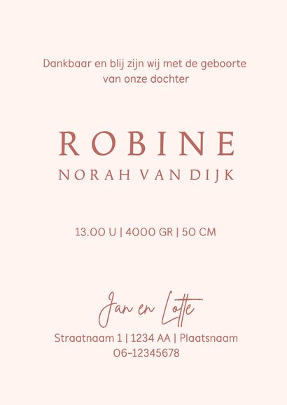 Geboortekaartje met lijntekening handen en madeliefje 3