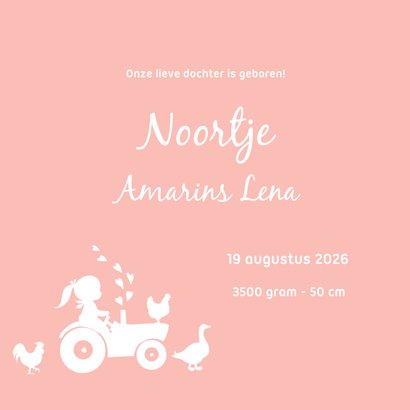 Geboortekaartje met meisje op trekker en boerderijdieren 3