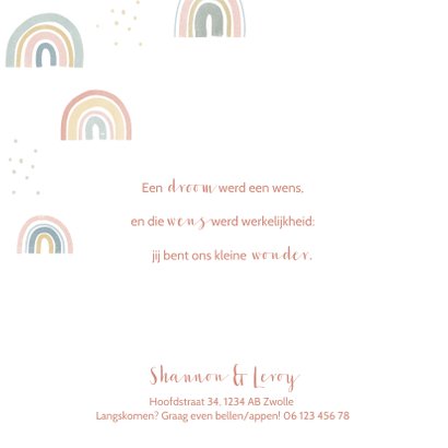 Geboortekaartje met regenboogjes en stipjes 2