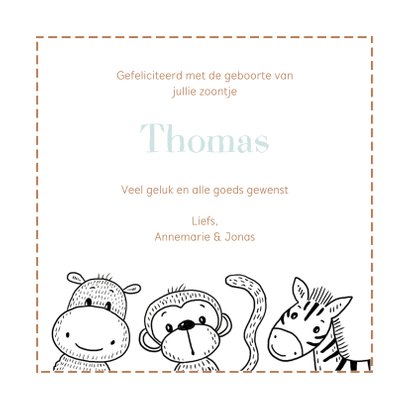 Geboortekaartje met safari dieren in zwart wit 3