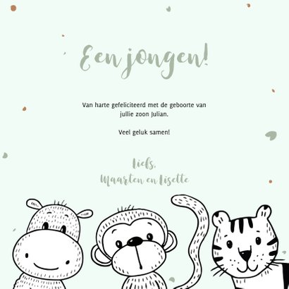 Geboortekaartje met safari dieren om een mintgroene cirkel 3