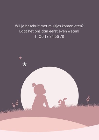 Geboortekaartje met silhouet meisje en knuffel 2