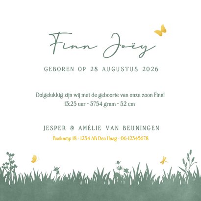 Geboortekaartje met silhouet van bakfiets met zoontje 3