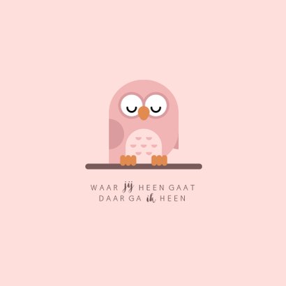 Geboortekaartje met simpel lief roze uiltje 2