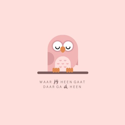 Geboortekaartje met simpel lief roze uiltje 2