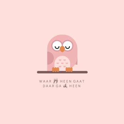 Geboortekaartje met simpel lief roze uiltje 2