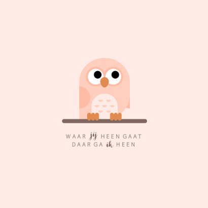 Geboortekaartje met simpel lief zalmkleurig uiltje 2