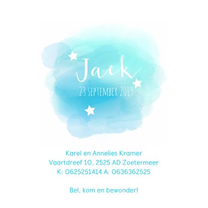 geboortekaartje met sterren en watercolord 3