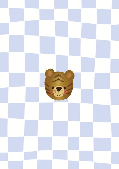 Geboortekaartje met tijger en aanpasbaar blokjespatroon Achterkant