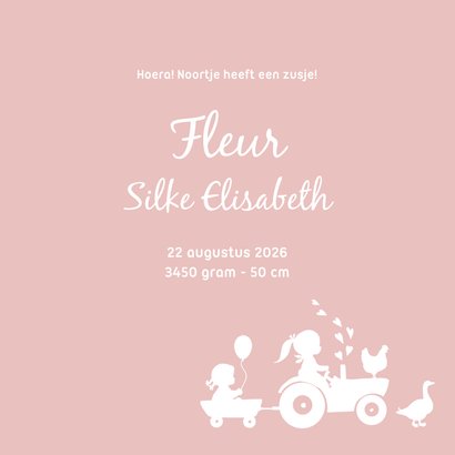 Geboortekaartje met trekker voor een zusje 3