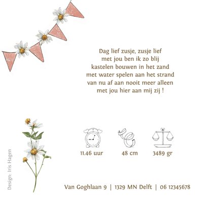 Geboortekaartje met twee beertjes tussen de bloemen 2