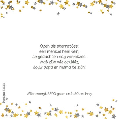Geboortekaartje met vele sterretjes goud en zilver 2