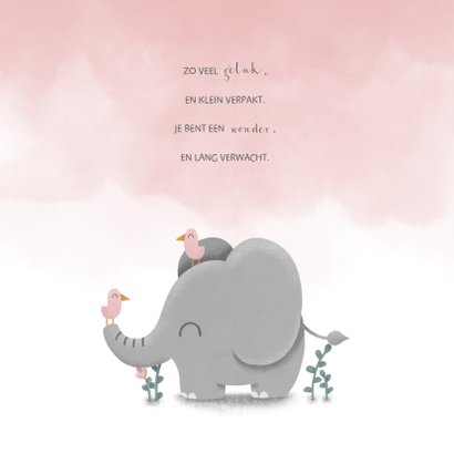 Geboortekaartje met waterverf, lieve olifant en vogeltjes 2