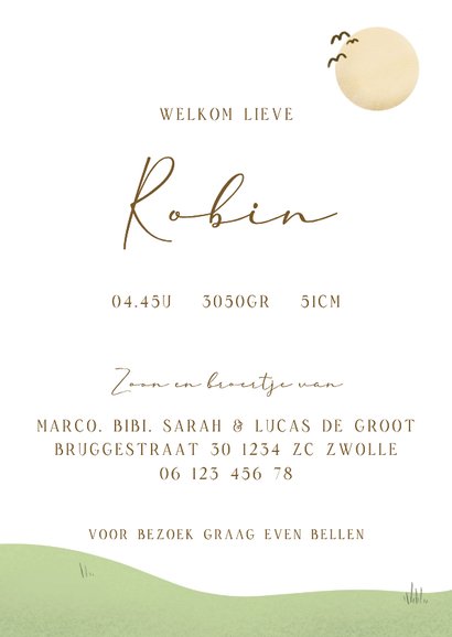 Geboortekaartje met wieg en zon en vogels 3