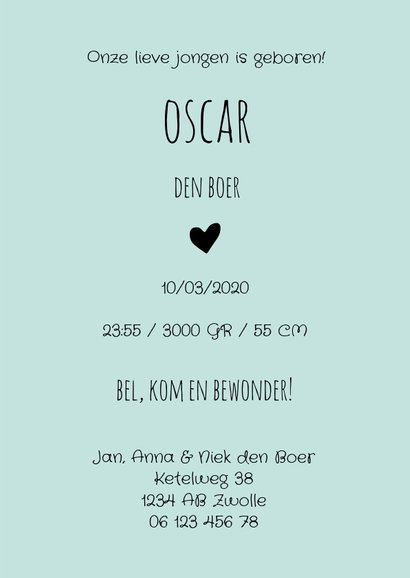 Geboortekaartje met wimpers en confetti jongen 3