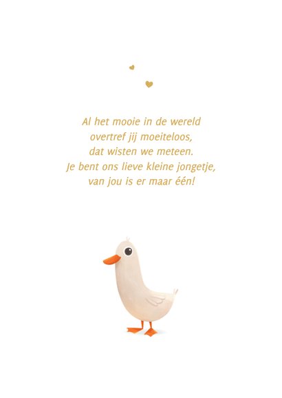 Geboortekaartje minimalistisch dieren gans hartjes goud 2
