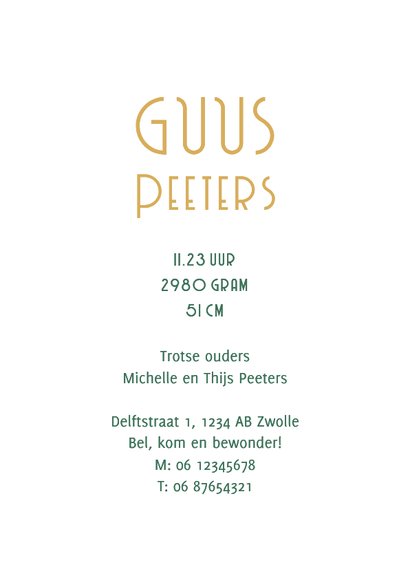 Geboortekaartje minimalistisch dieren gans hartjes goud 3