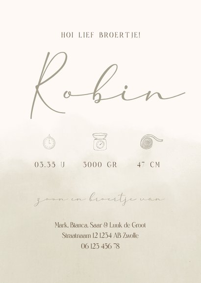 Geboortekaartje neutrale waterverf met lieve bosdiertjes 3