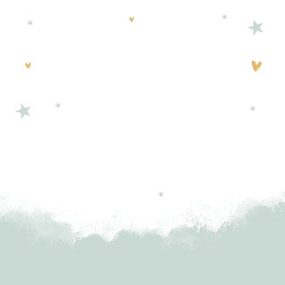 Geboortekaartje olifant jongen hartjes goud waterverf Achterkant