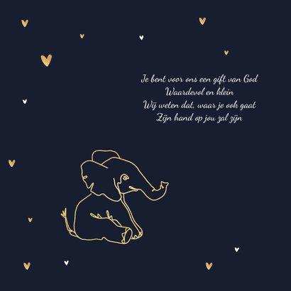 Geboortekaartje olifant jongen stijlvol goud lijntekening 2