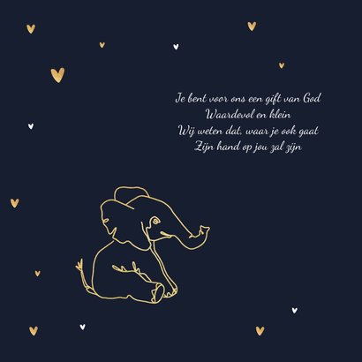 Geboortekaartje olifant jongen stijlvol goud lijntekening 2