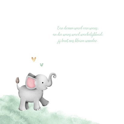 Geboortekaartje olifant mint waterverf hartjes foto 2