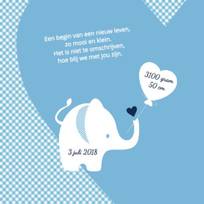 Geboortekaartje olifantje blauw - lovz 2
