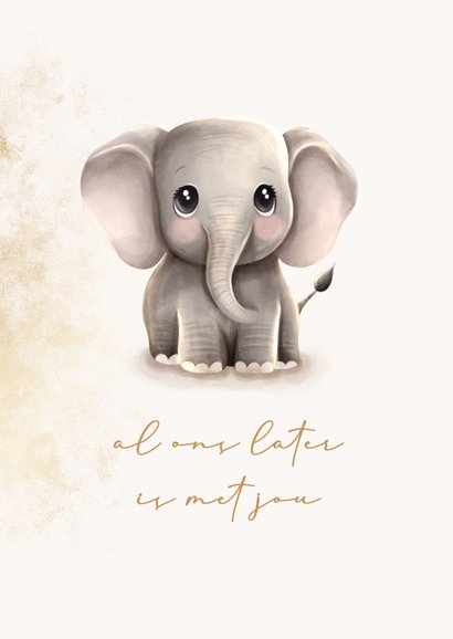 Geboortekaartje olifantje met gouden accenten stijlvol 2