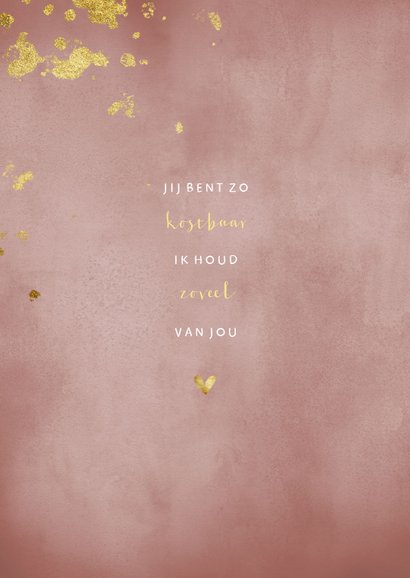 Geboortekaartje oud roze waterverf met gouden spetters 2