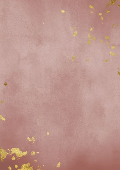 Geboortekaartje oud roze waterverf met gouden spetters Achterkant